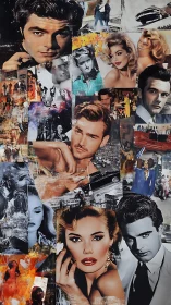 Retro Hollywood icons fuse in a vibrant collage narrative.