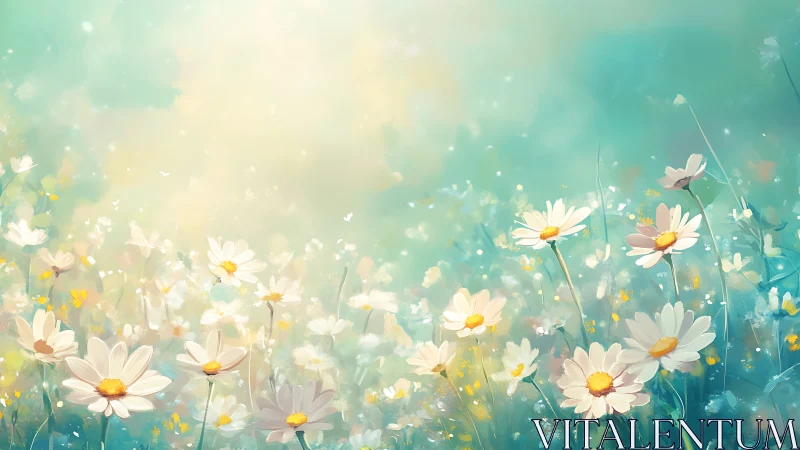 Daisy Dreams Dance Through Turquoise Haze.