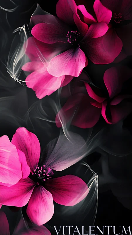Magenta Petals Flow Against Shadow. Digital Bloom Study.