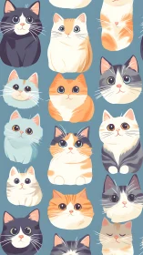 Illustration showcases multiple digitally-painted cat faces arranged in grid composition