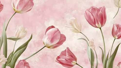 Pink and White Tulips Against Textured Background