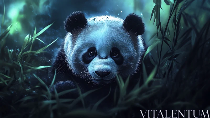 Nocturnal bamboo habitat study of bioluminescent-lit panda.