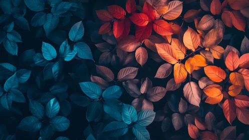 Colorful leaves glow softly in a poetic twilight garden