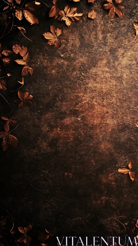 Rustic autumn leaves on dark textured vintage background.