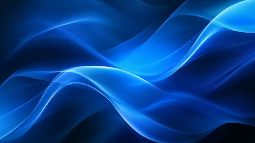 Luminous blue light waves flow across a deep digital space