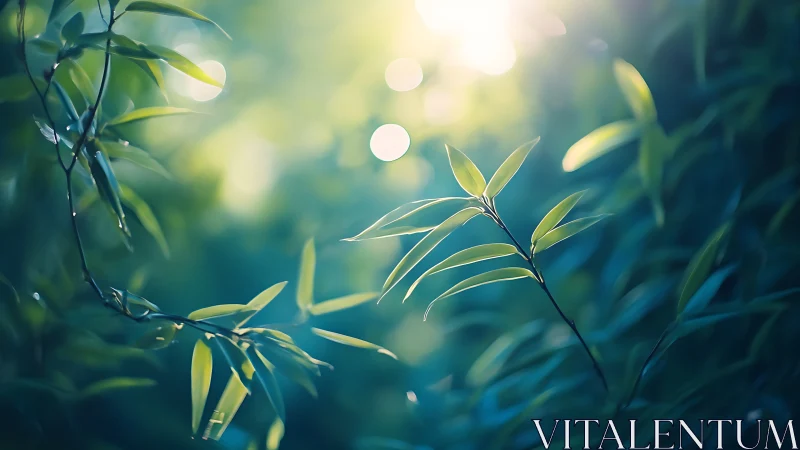 Sunlit Bamboo Leaves in Soft Focus Nature Photography.
