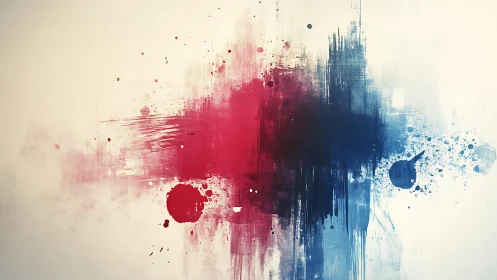 Abstract Red and Blue Brush Strokes on Light Canvas Background.