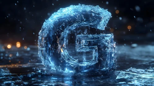 Icy Letter G Sculpture in Photorealistic Digital Art Style.