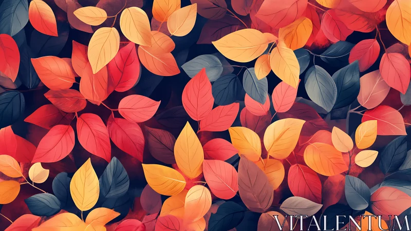 Cozy autumn leaves in a soft swirl of red, gold, and blue.