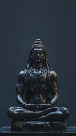 Black stone seated Shiva statue captured in frontal view
