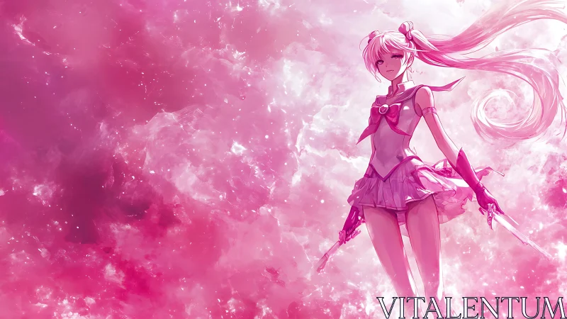 Celestial pink magical warrior in luminous nebular bloom.