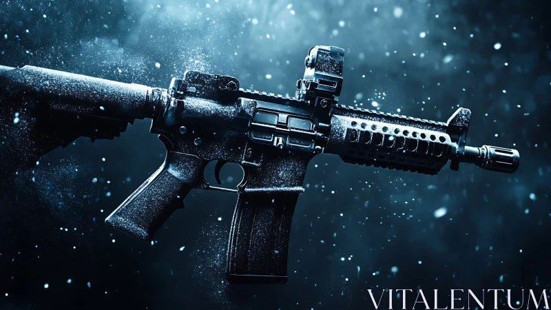 Tactical Rifle with Mounted Optics in Frozen Environment.