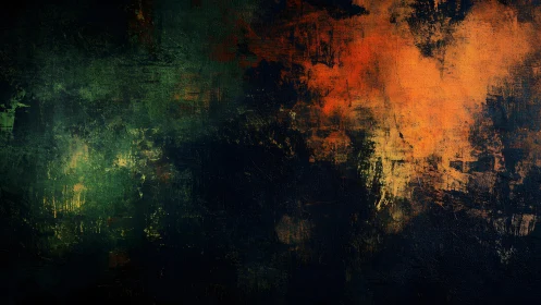 Bold Abstract Textured Painting with Green and Orange Tones.
