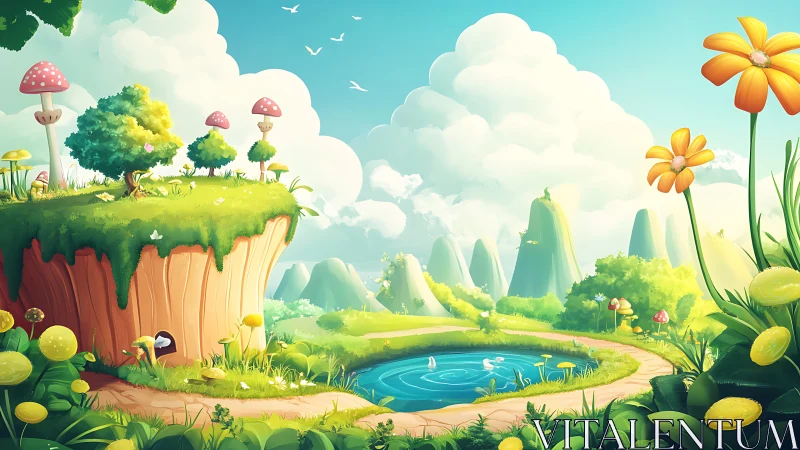 Whimsy meadow plateau above a dreamy looping pond trail.