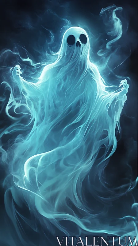 Translucent spectral figure formed from blue swirling vapors.