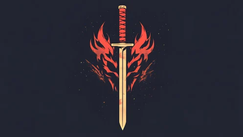 Flaming sword emblem glowing against deep night sky.