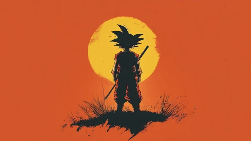 Silhouetted warrior child stands bold against a blazing sun