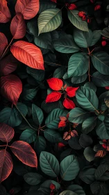 Crimson foliage accents contrast against deep emerald leaves.