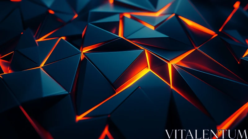 Geometric lava panels emit vivid orange internal glow.