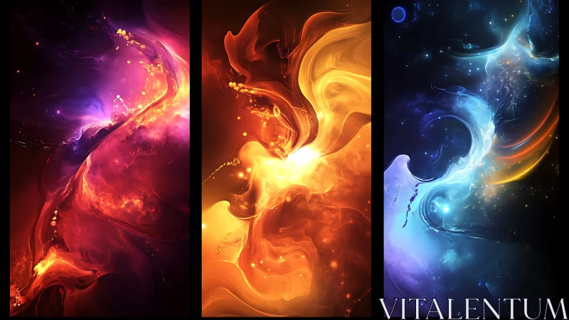 Glowing elemental nebulae swirling in rich cosmic color.