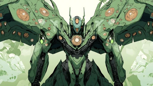 Bio-mechanical winged mecha with radial core emitters