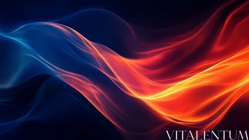 Fluid gradient wave forms blend electric blue through deep crimson orange in luminous motion