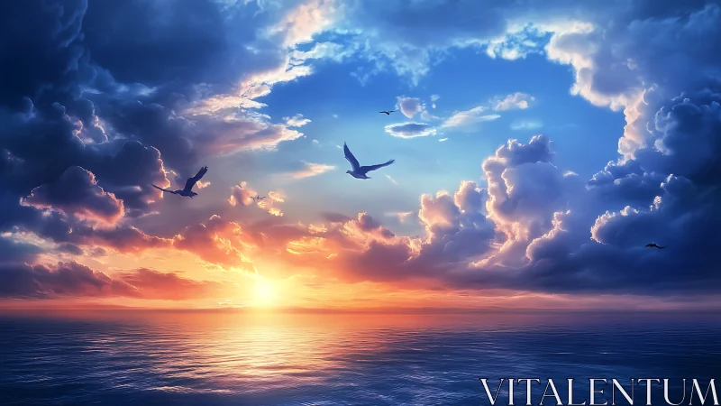 Sunset seascape renders volumetric clouds in cinematic detail