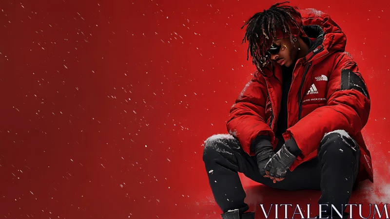 Red Winter Fashion Portrait. Dramatic Studio Shot.