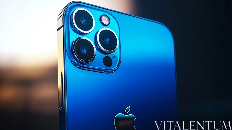 Blue iPhone 12 Pro displaying quad camera setup.
