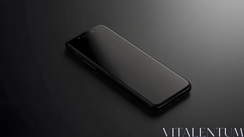 Sleek black smartphone on dark reflective surface, minimalist style. Sleek black smartphone on dark reflective surface, minimalist style.
