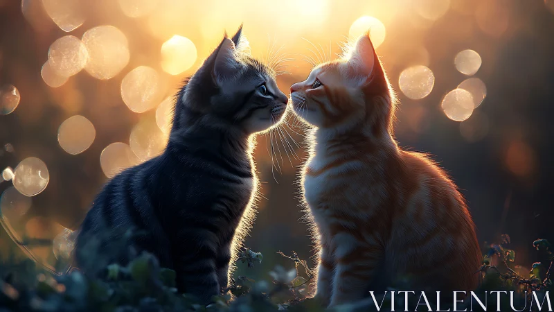 Two Felines Rendered in Backlit Illumination With Bokeh Atmospheric Effects