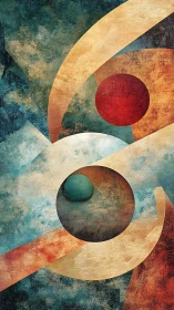 Layered geometric orbits intersect textured celestial spheres