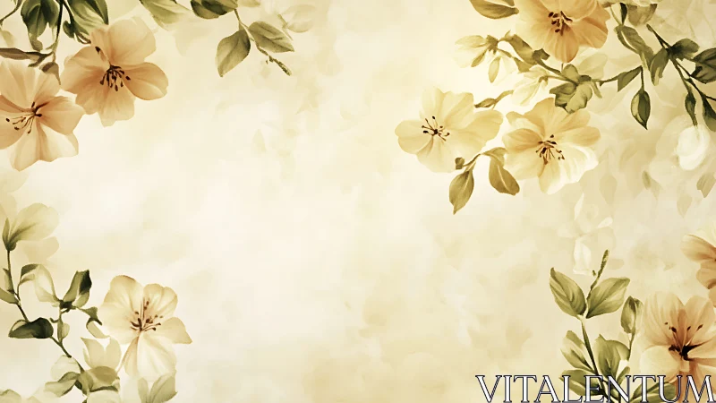 Watercolor Floral Border Composition with Warm Cream Palette.