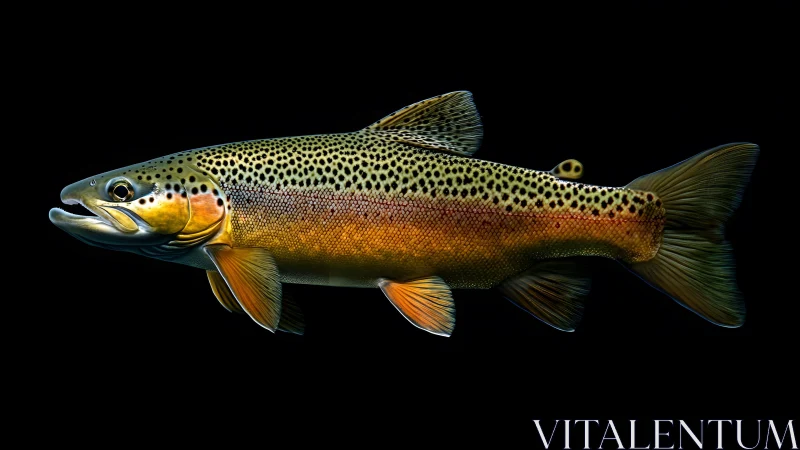 Realistic illustration of a brown trout fish on black background.