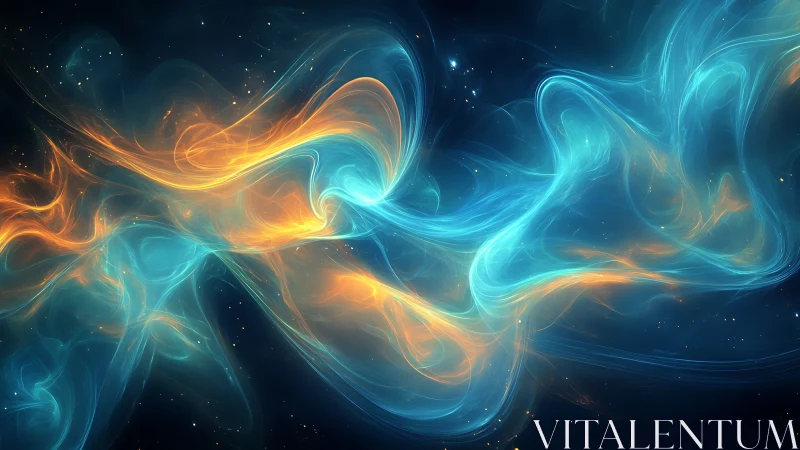 Gentle cosmic currents in glowing blue and golden light.