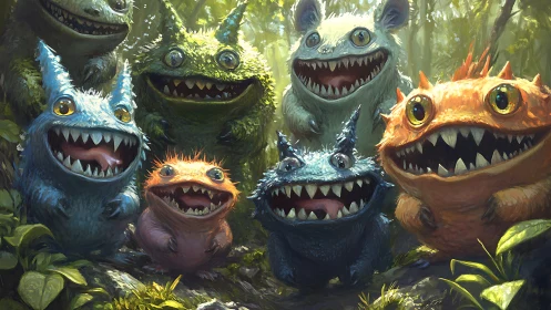 Chromatic forest goblin cohort with exaggerated dentition study.