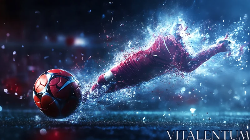 Explosive soccer tackle sends water-splashed energy across field