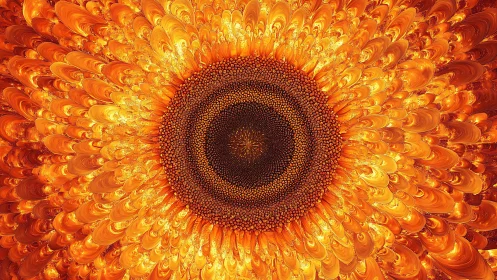 Solar sunflower vortex unfurls blazing petals in fractal rings