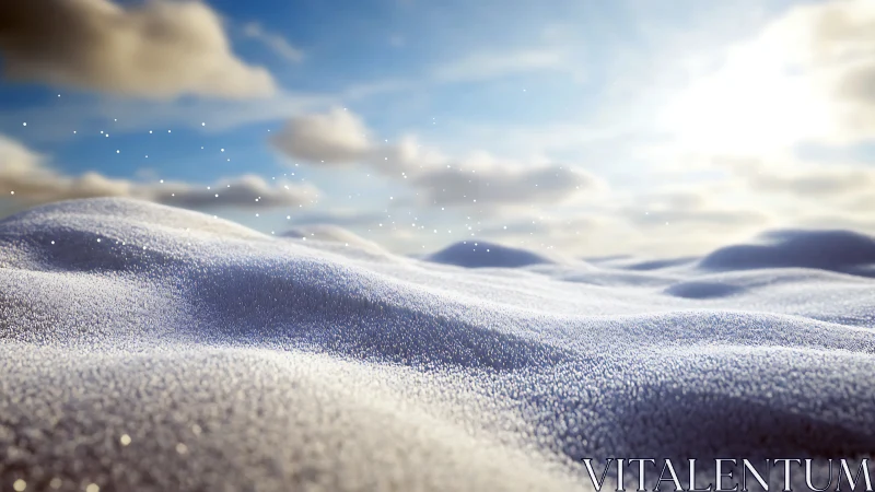 Sunlit snowdrifts sparkling beneath a soft winter sky.