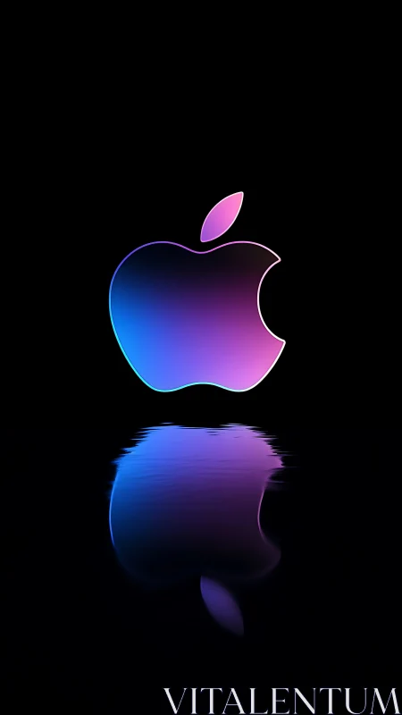 Glowing gradient apple logo floating with a dreamy reflection.