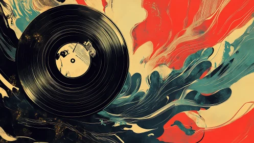 Vinyl record with abstract flowing paint-like shapes.