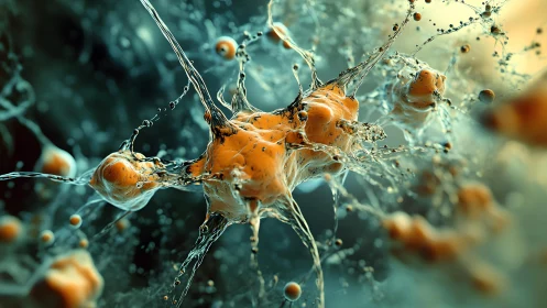 Abstract neural network cells in vibrant scientific digital art.