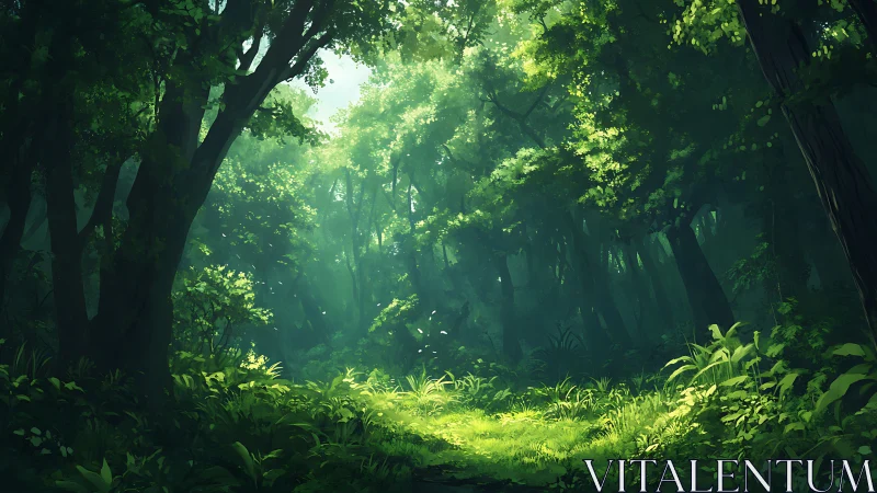 Luminous Forest Canopy: Digital Painting with Atmospheric Light.