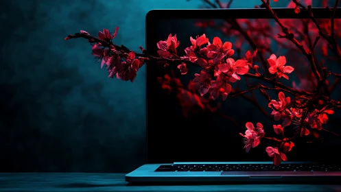 Digital twilight lets neon cherry blossoms spill forward