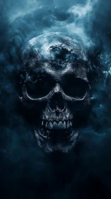 Celestial skull apparition emerges from turbulent cosmic nebula