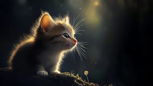 Luminous Kitten: Where Innocence Meets Golden Enchantment.