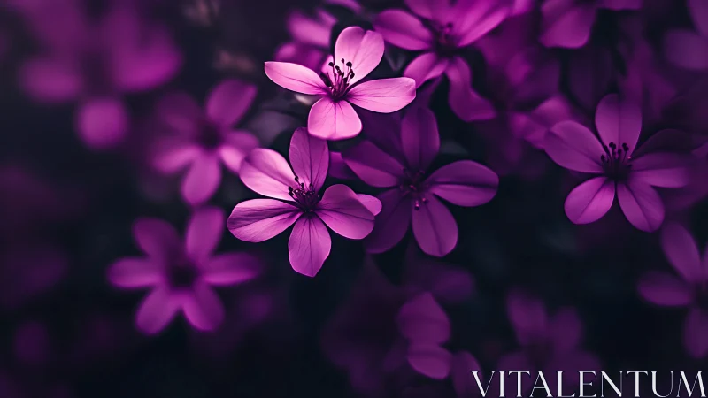 Purple flowers in dark background with selective focus.