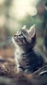 Kitten's Skyward Wonder: Soft Eyes Meet Infinite Dreams