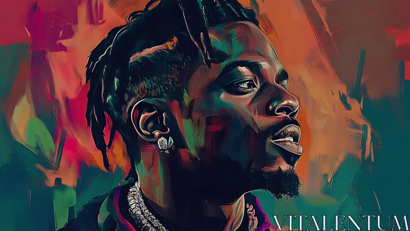 Vibrant digital portrait of man in neon brushstroke aura.