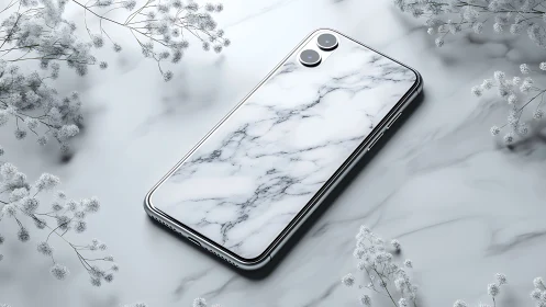 Marble phone design rests softly among delicate white flowers